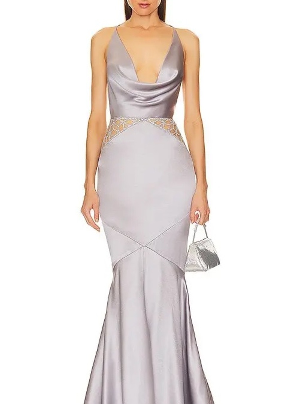 Satin Cowl Neck Retrofete Chantelle Dress with Waist Cutouts